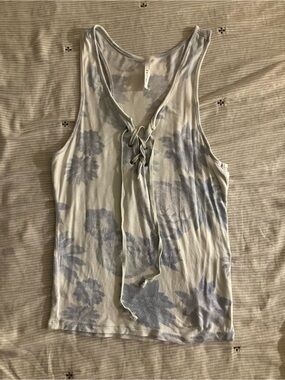 Empyre Pale Blue Floral Lace-Up Tank Top